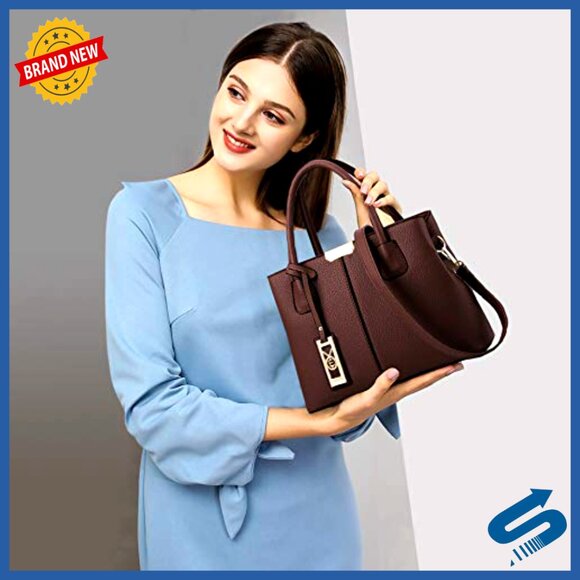 PU Leather Tote Bag with Detachable Strap and Multiple Pockets - Picture 3 of 7